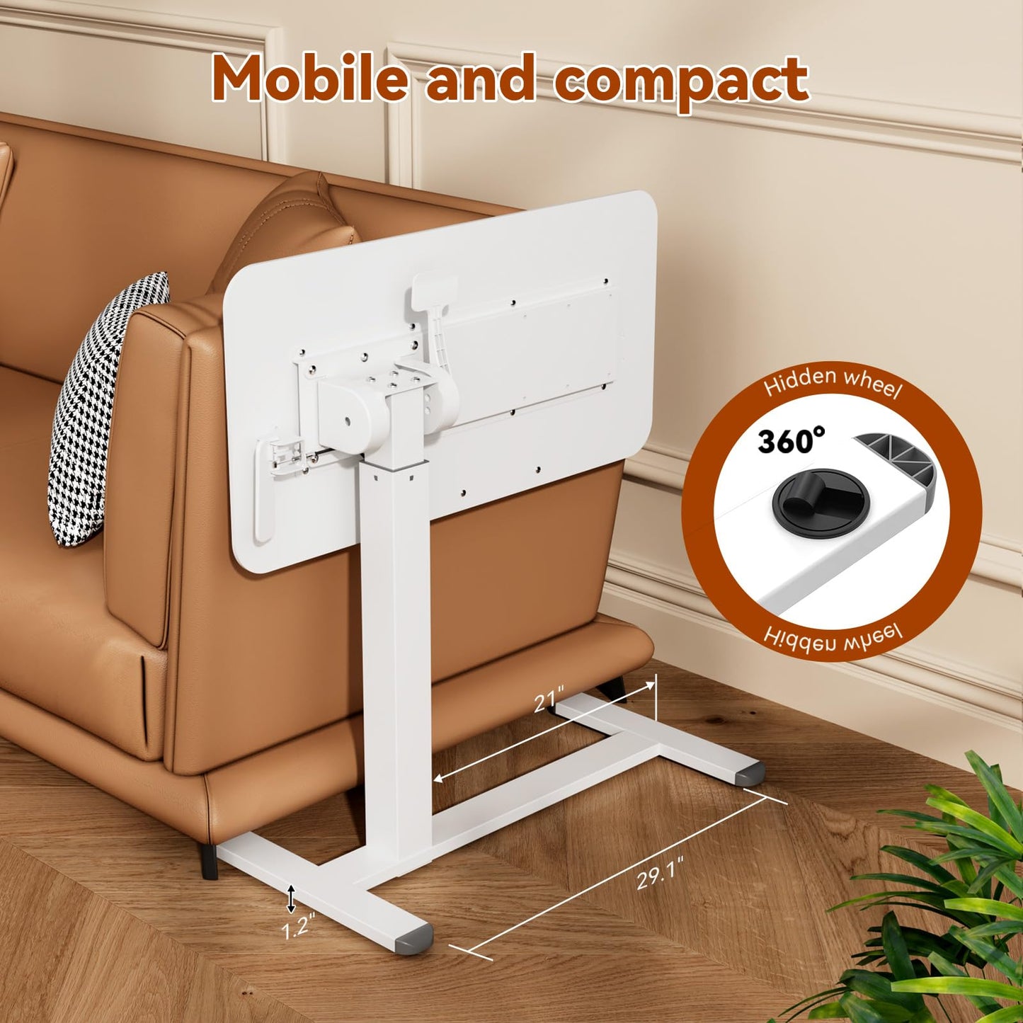 JYLH JOYSEEKER Mobile Standing Desk, Height Adjustable Left/Right Overbed Bedside Table, 90° Tiltable Portable Laptop Desk with Wheels, Foldable Computer Cart for Hospital Home Use, White