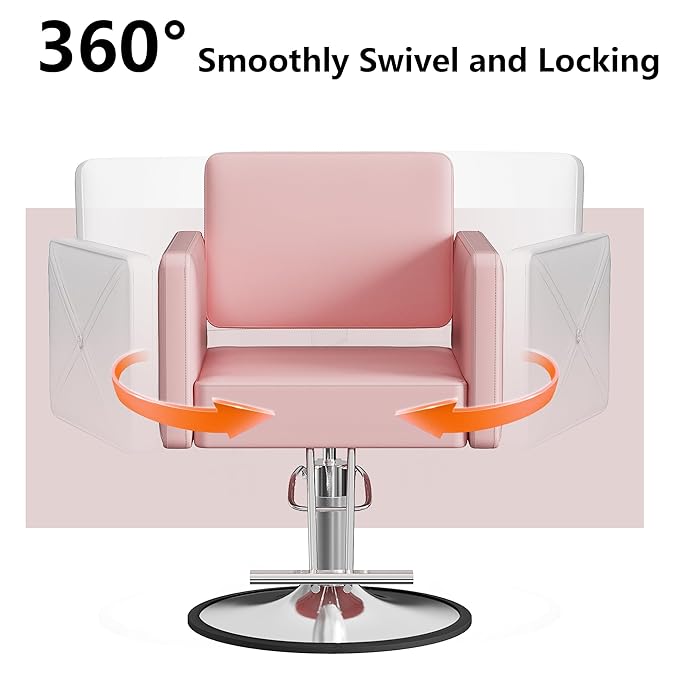 Barber Salon Chairs for Hair Stylist, Height Adjustable Hydraulic Salon Chair, 360 Degrees Rotation, Multi-Function Shampoo Chair for Home Barbershop, Pink