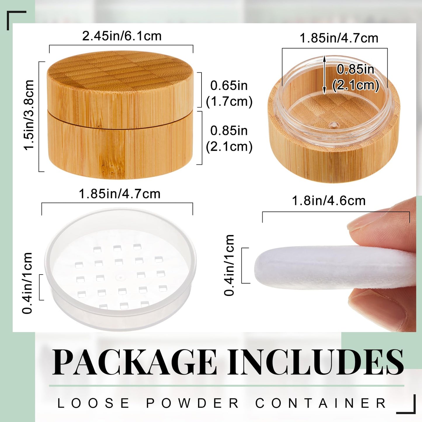 Frienda 300 ml Bamboo Loose Powder Puff and Container Empty Dusting Powder Jar for Body Face Makeup Travel Box Compact Case Hold
