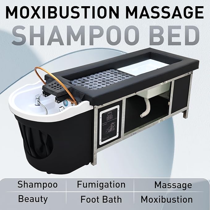 Upgraded Headspa Equipment, Japanese Head Spa Bed with Moxibustion, Massage Shampoo Bed with Water Circulation & Fumigation, Scalp Care Massage Table for Salon Spa Beauty,Moxibustion