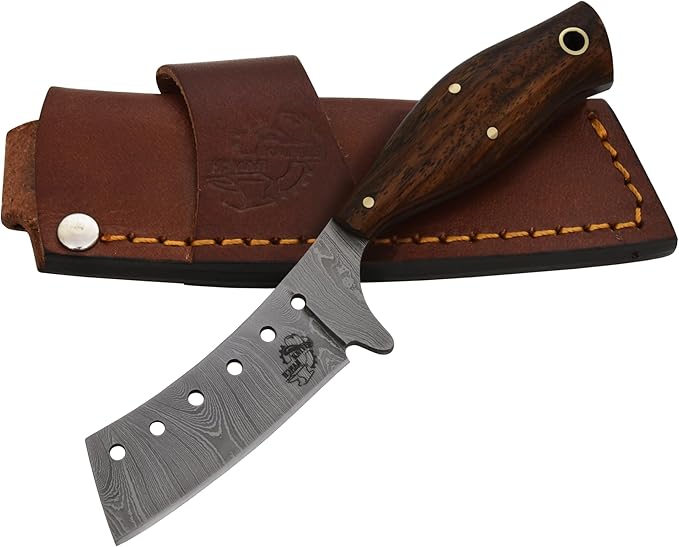 Knives Ranch Handmade High Carbon Damascus Steel Fixed Blade Knife – 6.25" Cowboy Ranch Knife with Rosewood Handle & Horiz...
