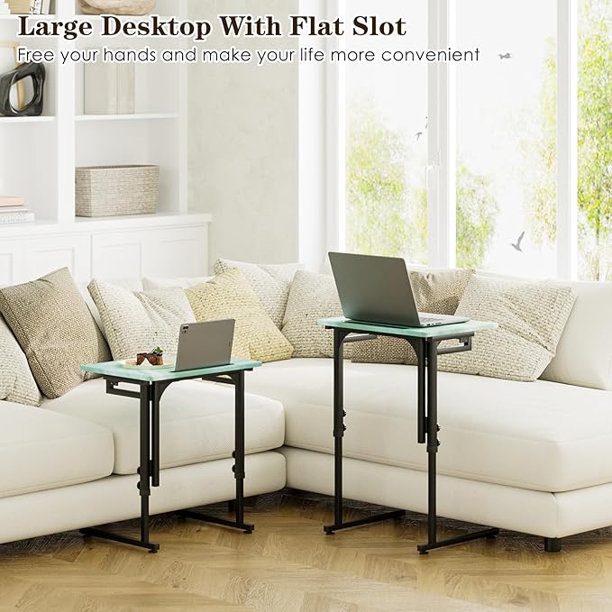 Fleecy day Folding TV Tray Table,Adjustable TV Dinner Table with Sturdy MDF Top,Eating Trays for Living Room with No Assembly Required (Sea Blue,2Pcs)