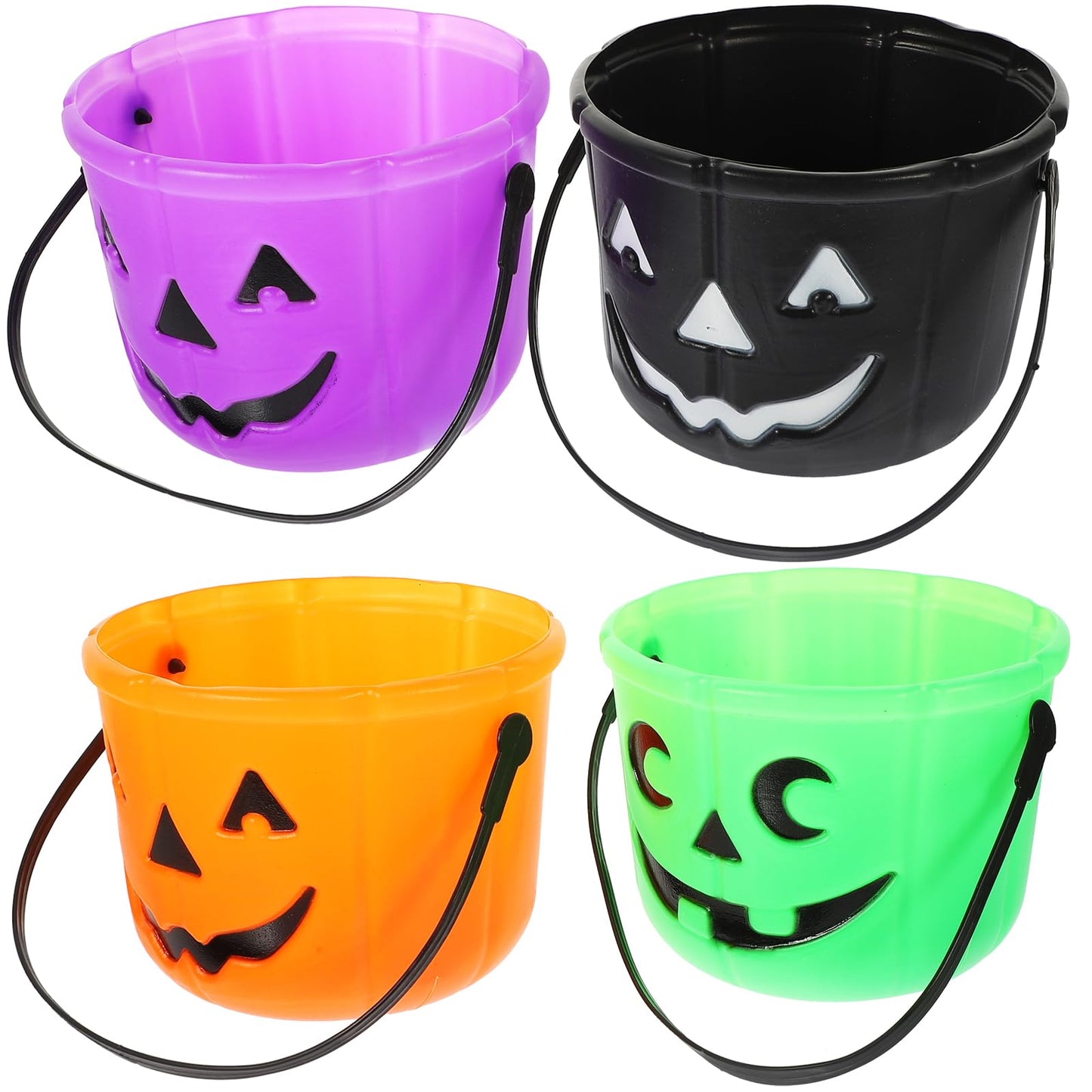 LUOZZY 4pcs Halloween Pumpkin Bucket with Handle Trick-or-Treat Bucket Halloween Party Candy Bucket Classic Pumpkin Shaped Bucket