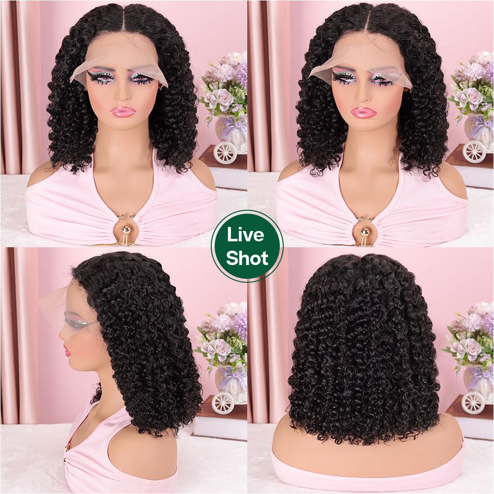 omswet Curly BOB Wig Human Hair 200 Denaity 13x6 HD Lace Front Deep Wave Wigs for Black Women Glueless Wear and Go Pre Plucked D