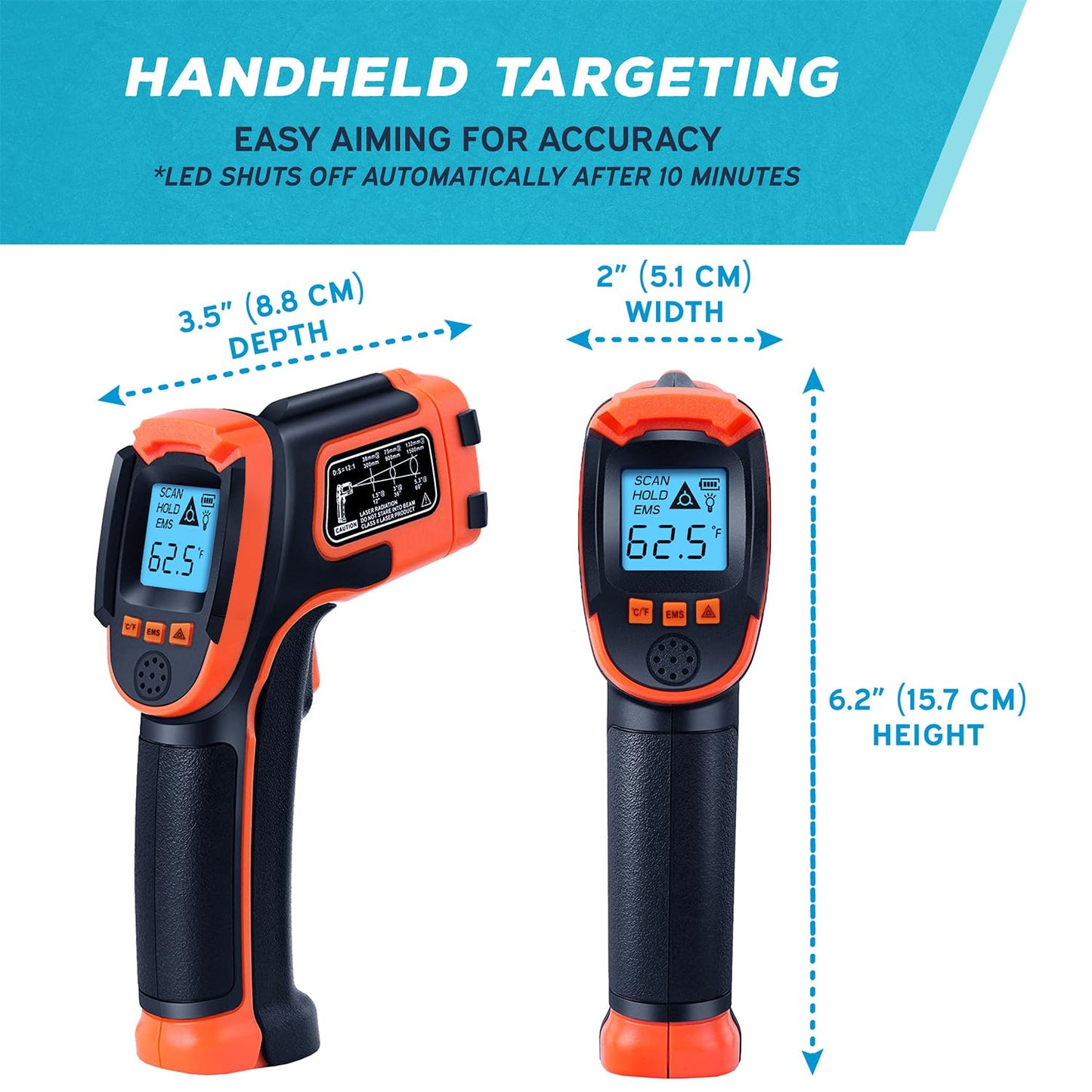 Kizen Infrared Temperature Gun - Handheld Surface Infrared Thermometer for Griddle, Grill, Pizza Oven, Candy, & A/C - Laser Thermometer Gun -58F to 1112F - Surface Temp Gun