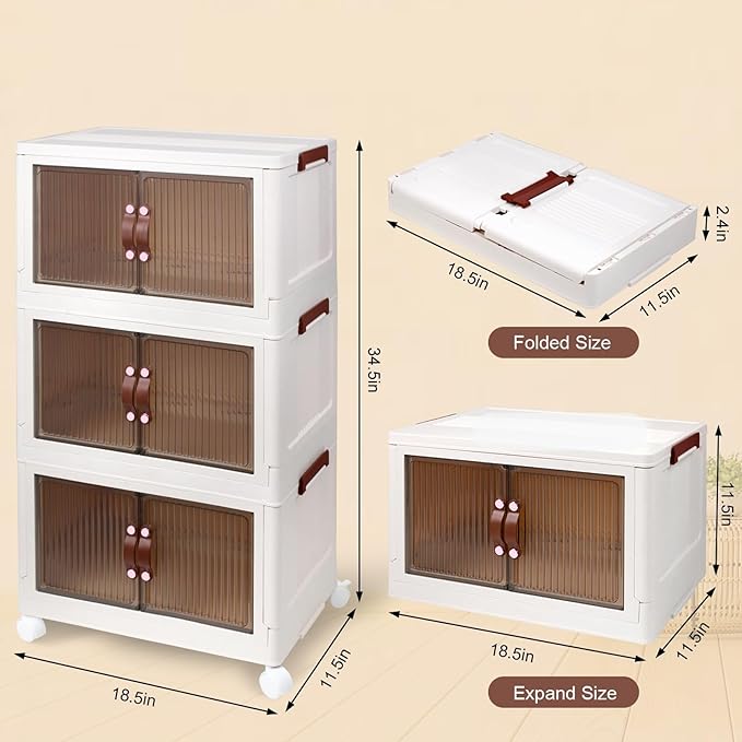 5-Tier Storage Bins with Wheels, Large Stackable Storage Bins Open Front, Clear Plastic Stackable Organizer Boxes, 400 QT Capacity, White (5 Tier, 23.6″)