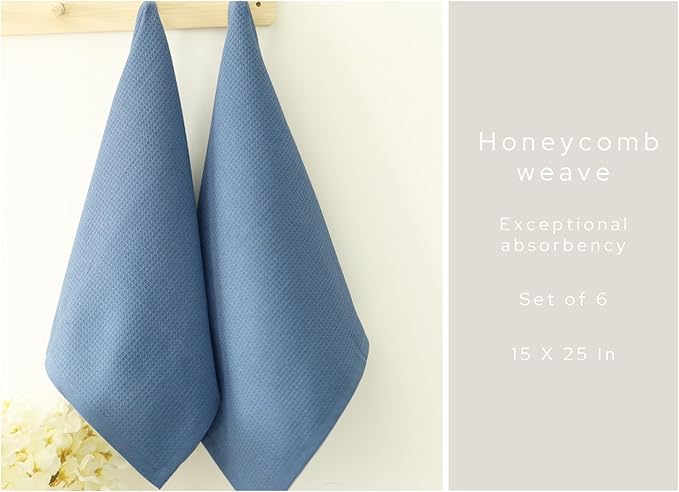 PurpleEssences Waffle Weave Kitchen Towel, 100% Cotton 15x25 Inches, with Hanging Loop Soft Absorbent Quick Drying Dish Cloth, Tea and Hand Towels, 6 Pack - Christmas Holiday Winter - Smoky Grey