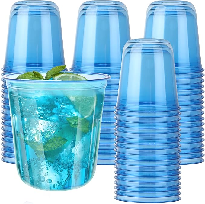 Xuelimei 50pcs 12oz Disposable Stemless Glasses,PET Disposable Drinking Cups,Cold Party Clear Plastic Wine Glasses for Par...