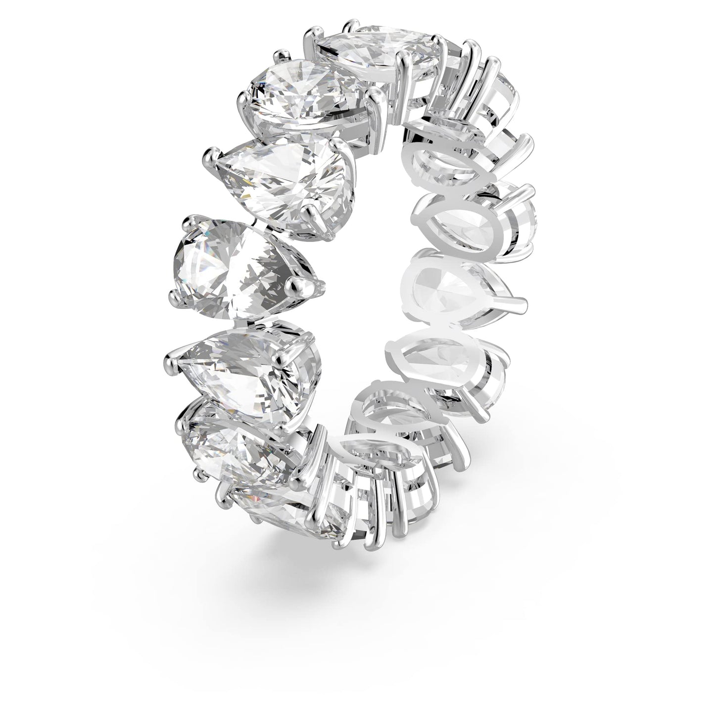 Swarovski Pear Vittore Ring, Ring with Pear-Shaped White Crystal Stones on a Rhodium Plated Setting, Size 5; EU 50