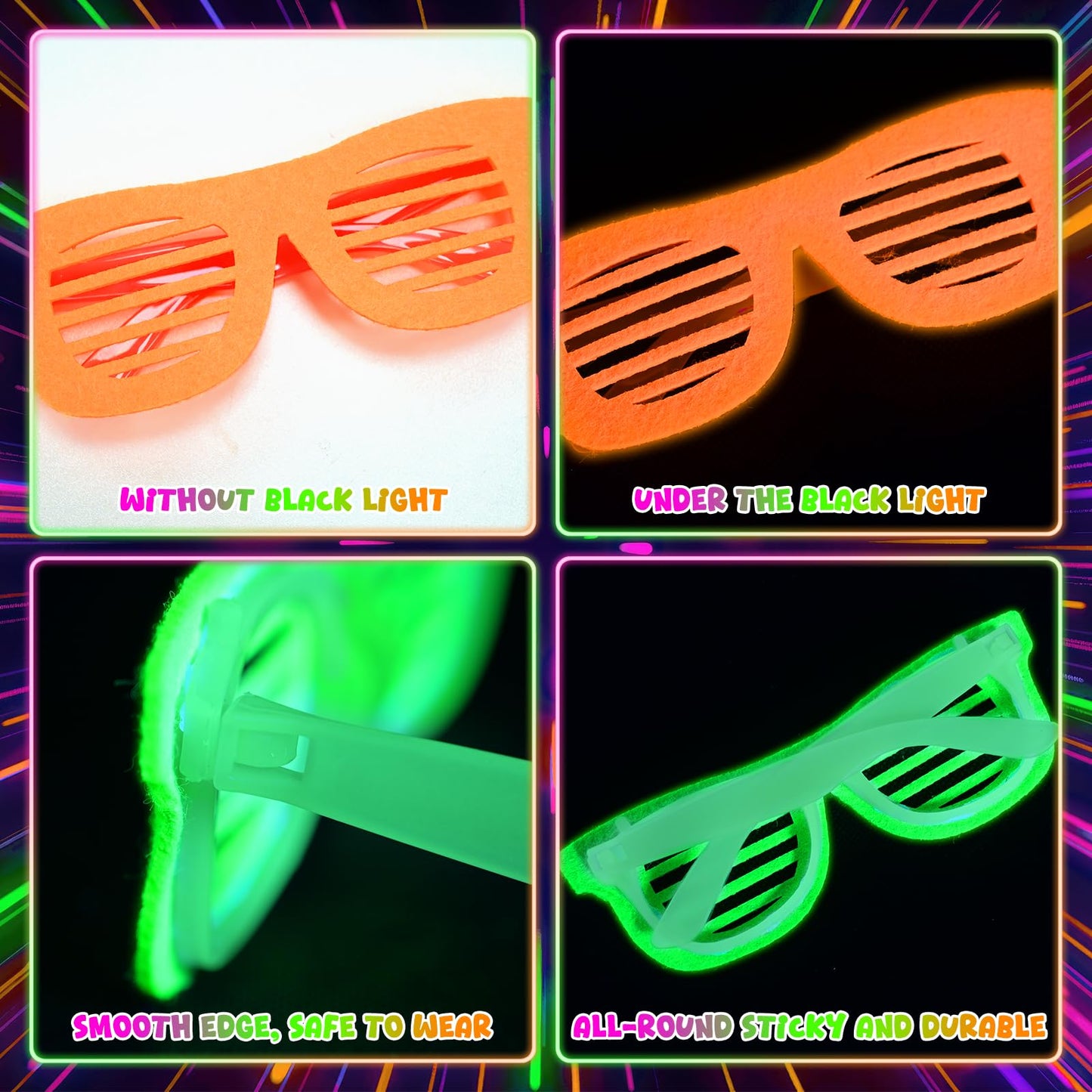Mega-L 12 Pcs Glow in The Dark Glasses, Glow in The Dark Party Supplies, Neon Fluorescent Blacklight Eyeglasses Party Favors, Glow Photo Booth Props Eyewear Accessories for Women, Men, Adult Halloween
