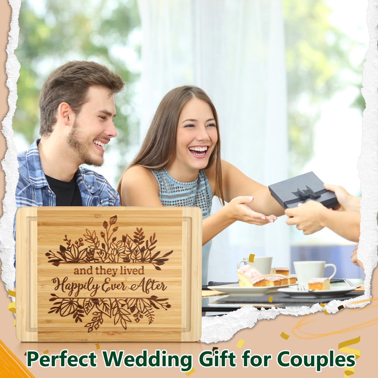 Wedding Gift for Couple 2025, Engraved Cutting Board Bridal Shower Gifts for Bride and Groom Engagement, They Lived Happily Ever After Marriage Cutting Board, Newlywed Wedding Gift for Couples