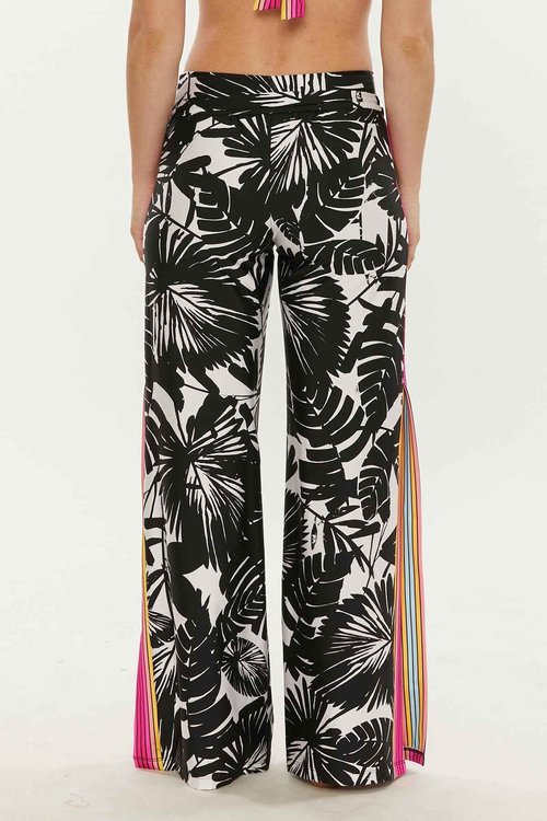 Trina Turk Lennox - Women's Slit Swim Pants, Split Side, Wide Leg, Beach Cover Ups for Women, Black Vanilla, Large