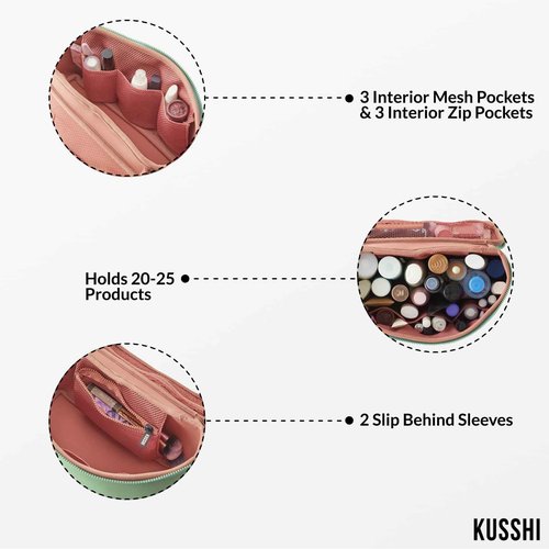 KUSSHI Neoprene Train Case (Large, Sage/Coral Rose)