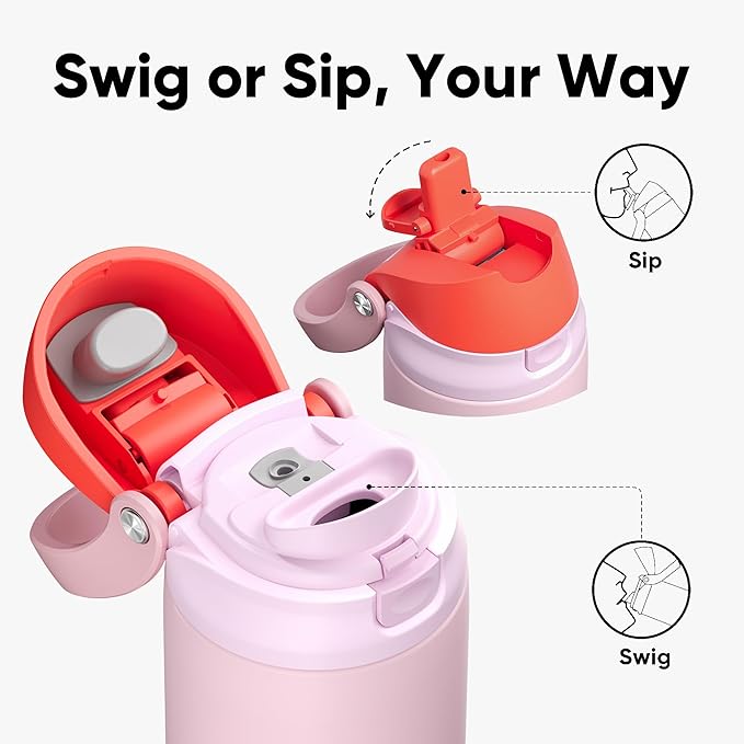 ENCOOL Leakproof Insulated Water Bottle with Straw Dual-Sip Water Bottle Bag-Safe Design for Work, Commute & Gym – Keeps Drinks Cold All Day, 40 oz, Lychee Pink