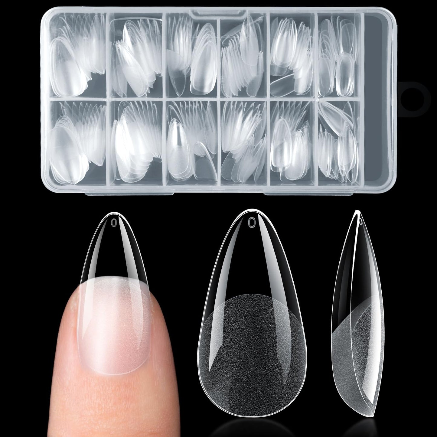 Ranrose Almond Nail Tips 240pcs Half Matte Full Cover False Nail Soft Gel Acrylic Nails Extension Tips 12 Sizes Press on Nails H