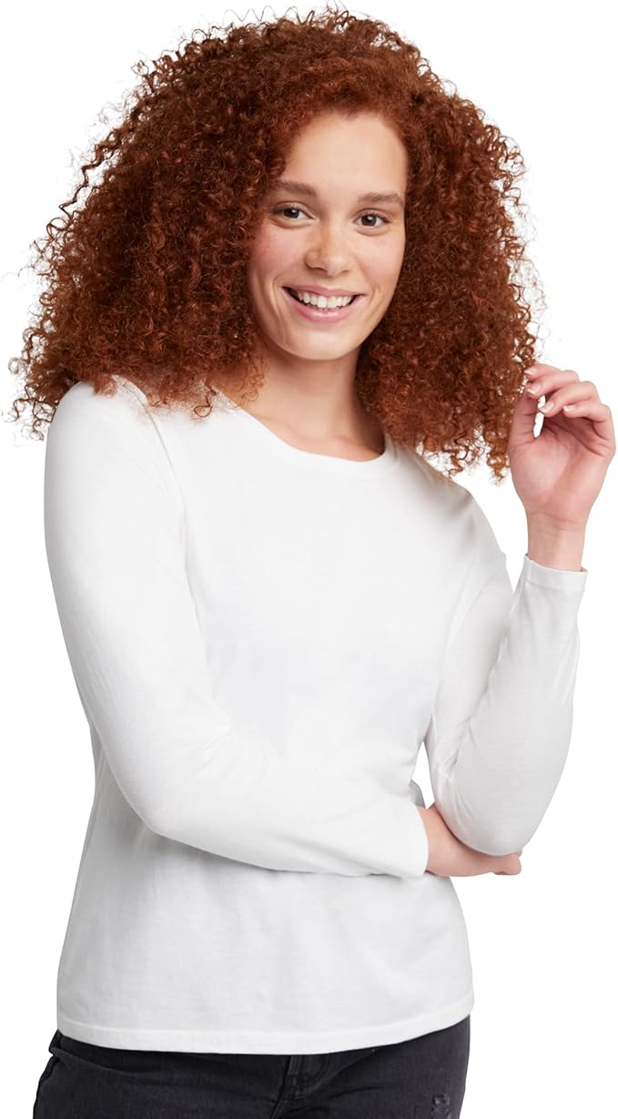 Hanes Womens Originals Long Sleeve Cotton T-Shirt, Lightweight Crewneck Tee, Modern Fit