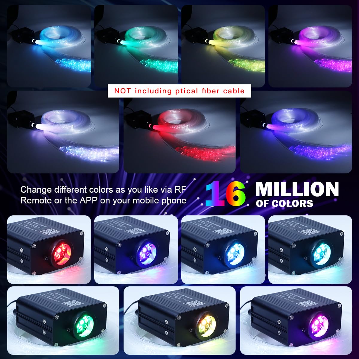 AMKI 16W Starlight Headliner Kit 500pcs 0.03in 9.8ft Twinkle+Sound Activated Fiber Optic Light APP/Remote Control for Car Home Star Ceiling Decoration