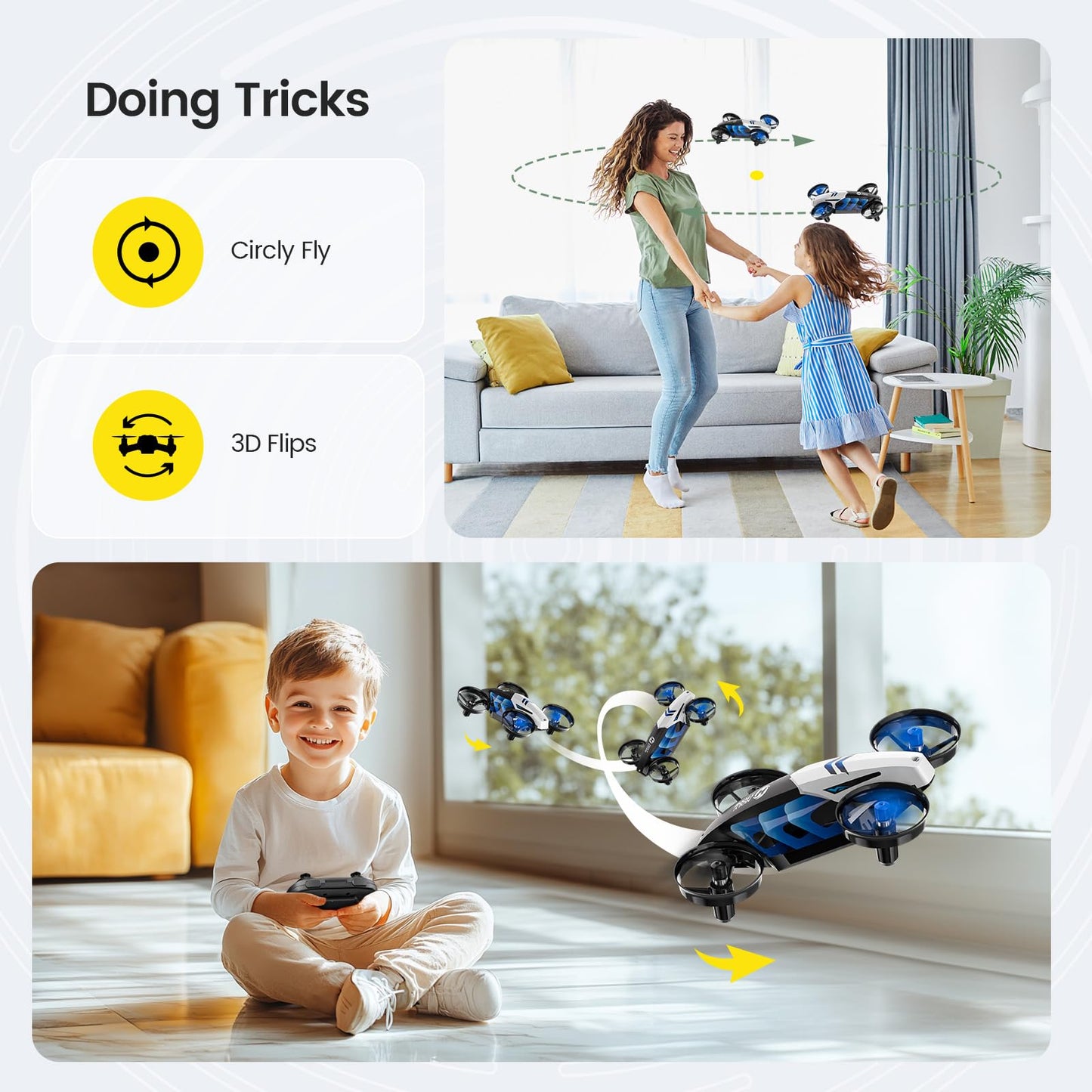 Holy Stone HS210T Drones for Kids, 2 IN1 MINI Indoor Drone with Land & Fly Mode, Four Posture Deformations RC Quadcopter with 3D Flip, Auto Hovering, Christmas Birthday Toy Gift for Boys and Girls
