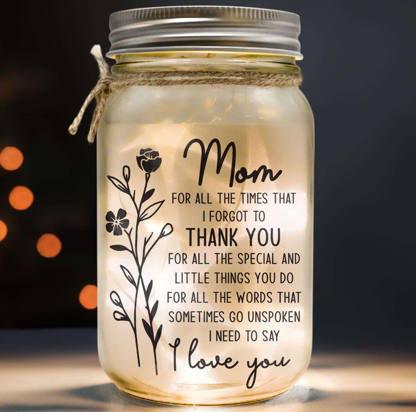 Macorner Mason Jar Night Light for Mothers Day Gifts from Daughter, Son - Birthday Gifts for Mom - Sentimental Best Mom Gift