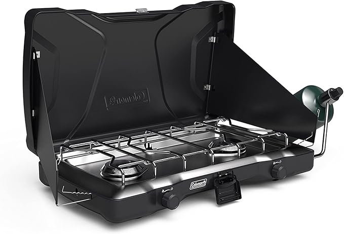Coleman Triton 2-Burner Propane Stove, Portable Camping Cooktop with 2 Adjustable Burners & Wind Guards, 22,000 BTUs of Po...