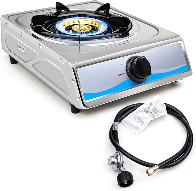 Propane Gas Cooktop，Single Burner Gas Stove Stainless Steel Portable Gas Stove，Auto Ignition Camping Single Burner LPGfor ...