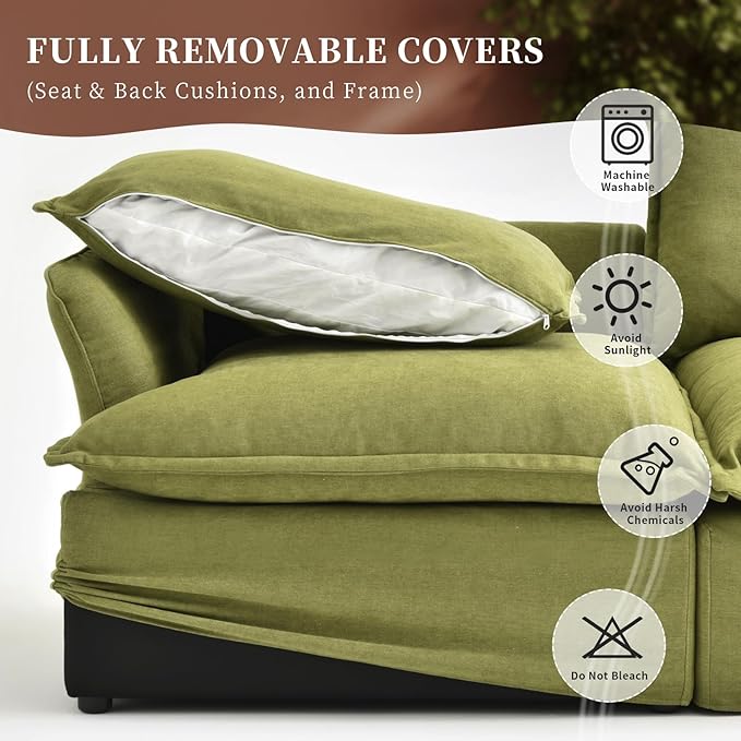 Intuition Decor 76.4" Cloud Sectional Couch,LoveSeat Down Fill Modular Modern Sectional Sofa,Fluffy Couch with Removable & Washable Cushion Covers,Corner for Living Room,Olive Green