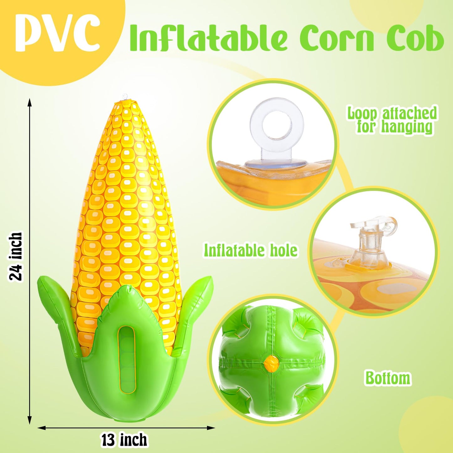 Deekin 2 Pack PVC Corn Balloons Inflatable Corn Cob 24" x 13" Blow up Harvest Decorations Balloons for Farm Fall Thanksgiving Party Decoration Supplies