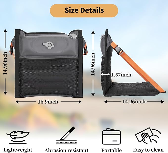 YEEKORO Inflatable Heated Stadium Seats, Portable Bleacher Seat with Back Support, Foldable and Lightweight Stadium Chair for Sporting Events Camping Games Sports, Seat Cushion with 3 Levels of Heat