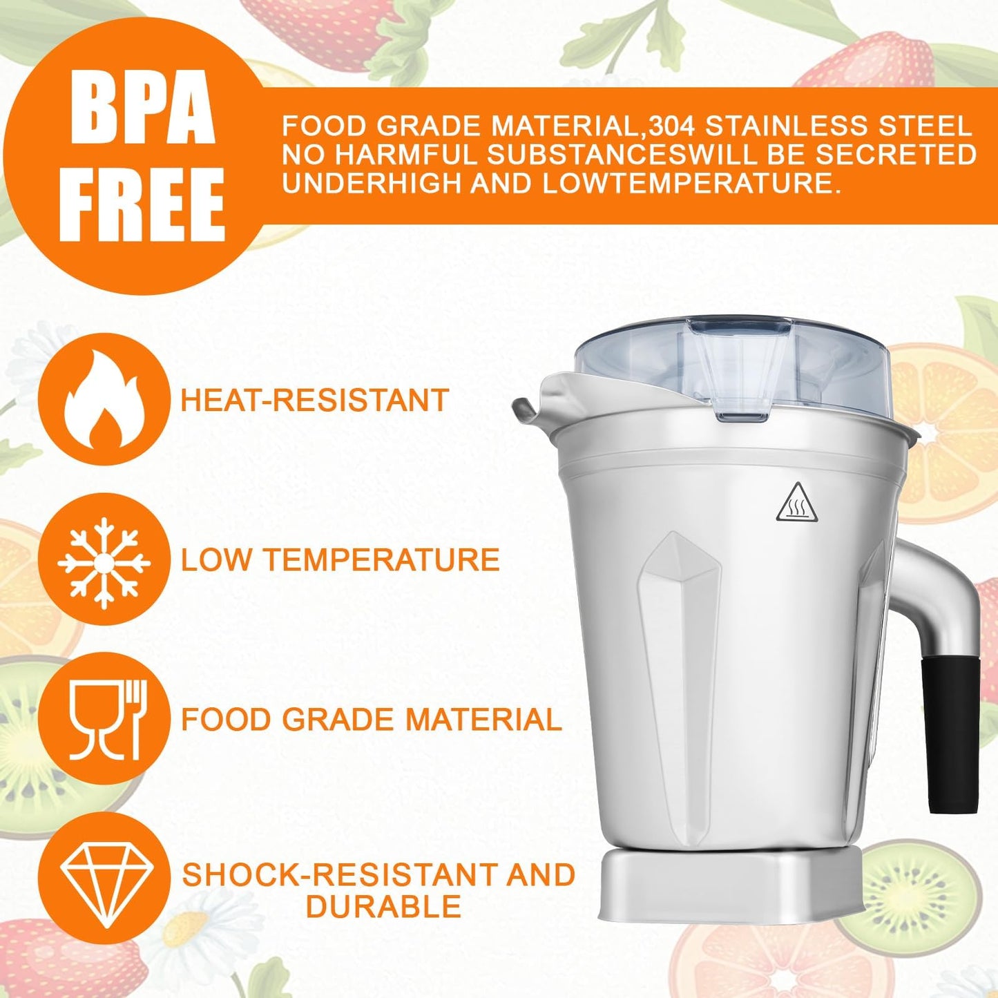 64oz Stainless Steel Container for Vitamix Blenders, Stainless Steel Blender Pitcher Compatible With Vitamix 5200 5000 6300 Vm0103 Vm0197 E310 A2500 Explorian Commercial Ascent etc Series