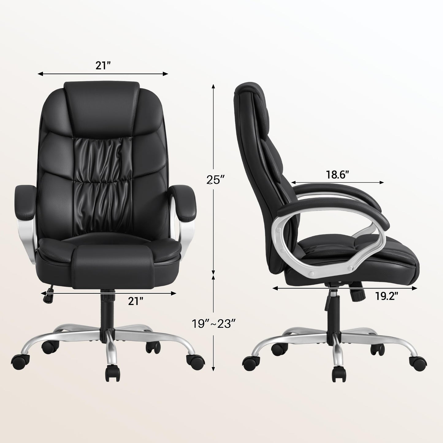 Homall Office Chair High Back Computer Desk Chair, PU Leather Adjustable Height Modern Executive Swivel Task Chair with Padded Armrests and Lumbar Support (Black)