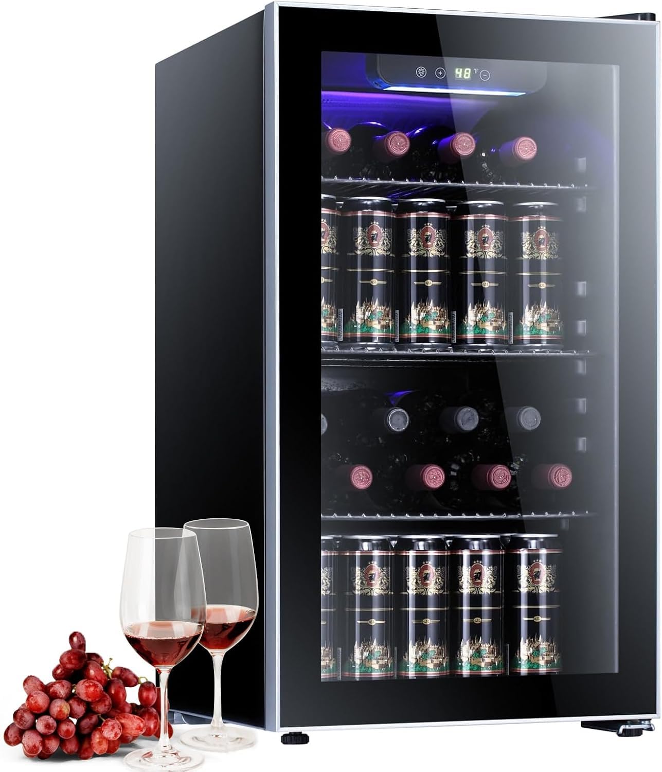 Antarctic Star Wine Cooler 26 Bottle Mini Fridge Drink Refrigerator Small Beer Soda Glass Door Quiet Compressor Freestanding 3.15 Cu.Ft