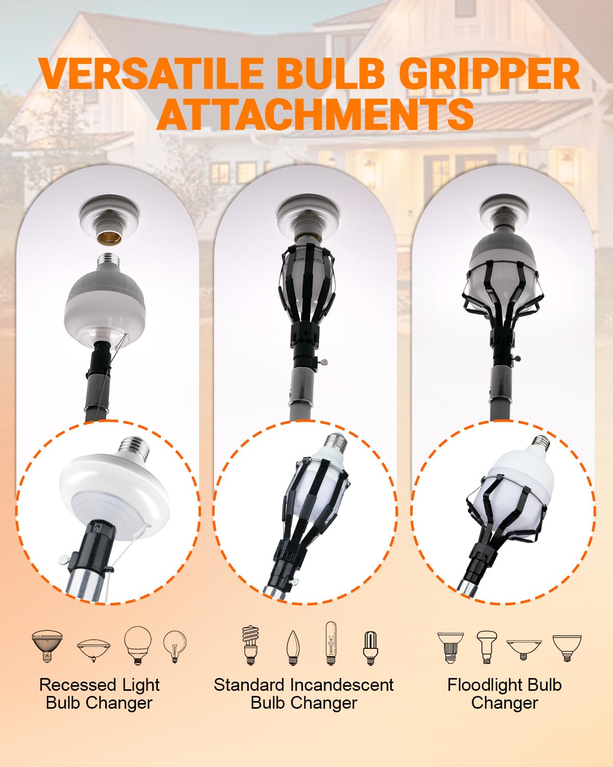 Lupar Light Bulb Changer Pole Kit 3 FT to 20 FT Telescoping Extension Pole with 2 Baskets and Suction Cup for High Ceilings and Recessed Lights Lightbulb Tool Removal Changing