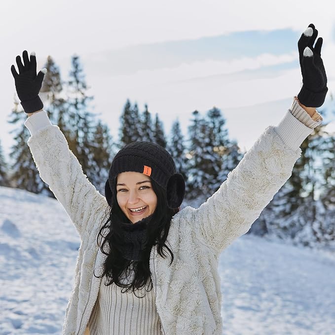 5 Pieces Women Winter Warm Set Knit Beanie Hat Scarf Touchscreen Gloves Earmuffs Stockings 5 in 1 Ski Outing Set for Gift