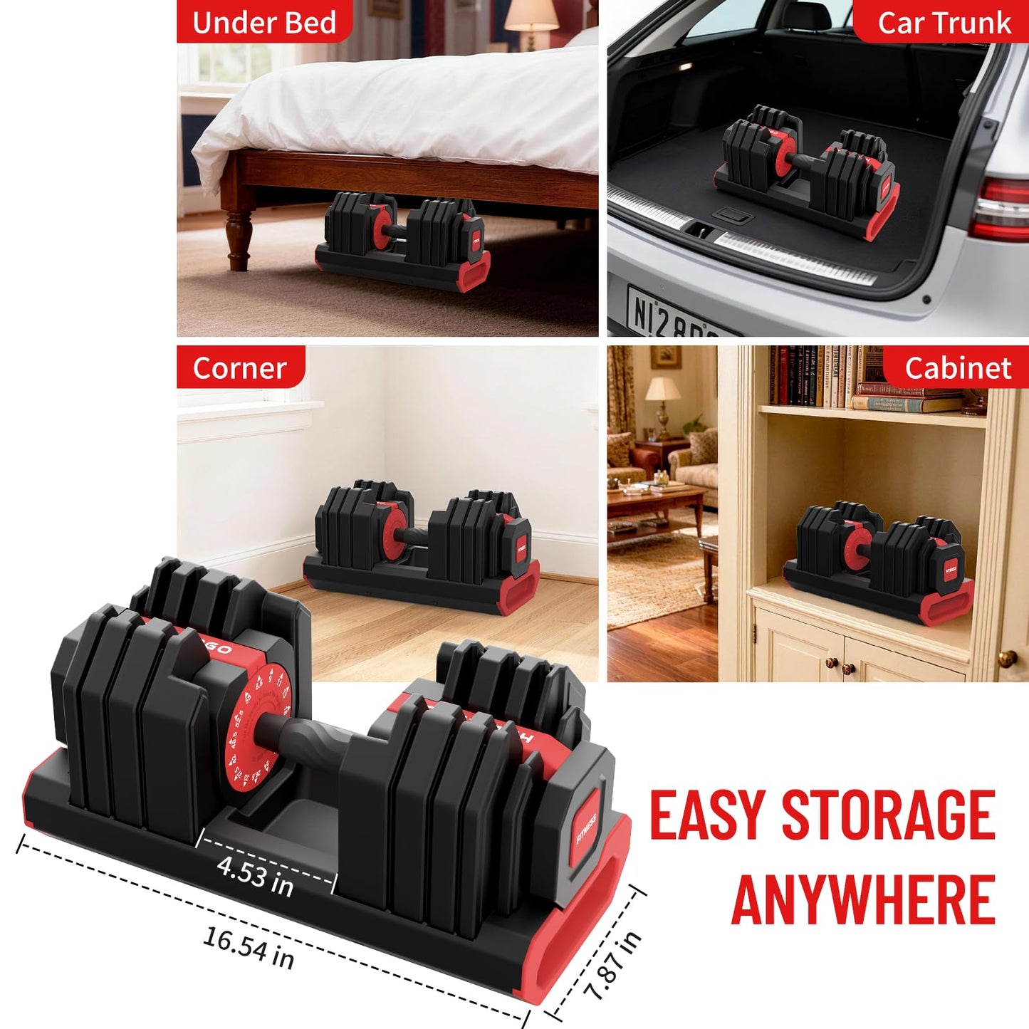 HXD-ERGO 15 IN 1 Adjustable Dumbbell Set/Single, 1-Second Quick Change Weights, 55/110 LBS Free Weights Adjustable Dumbbell with Anti-Slip Grip & Secure Lock, Space-Saving Home Gym Equipment for Men/Women Full Body Workout (Pair, 110LBS)