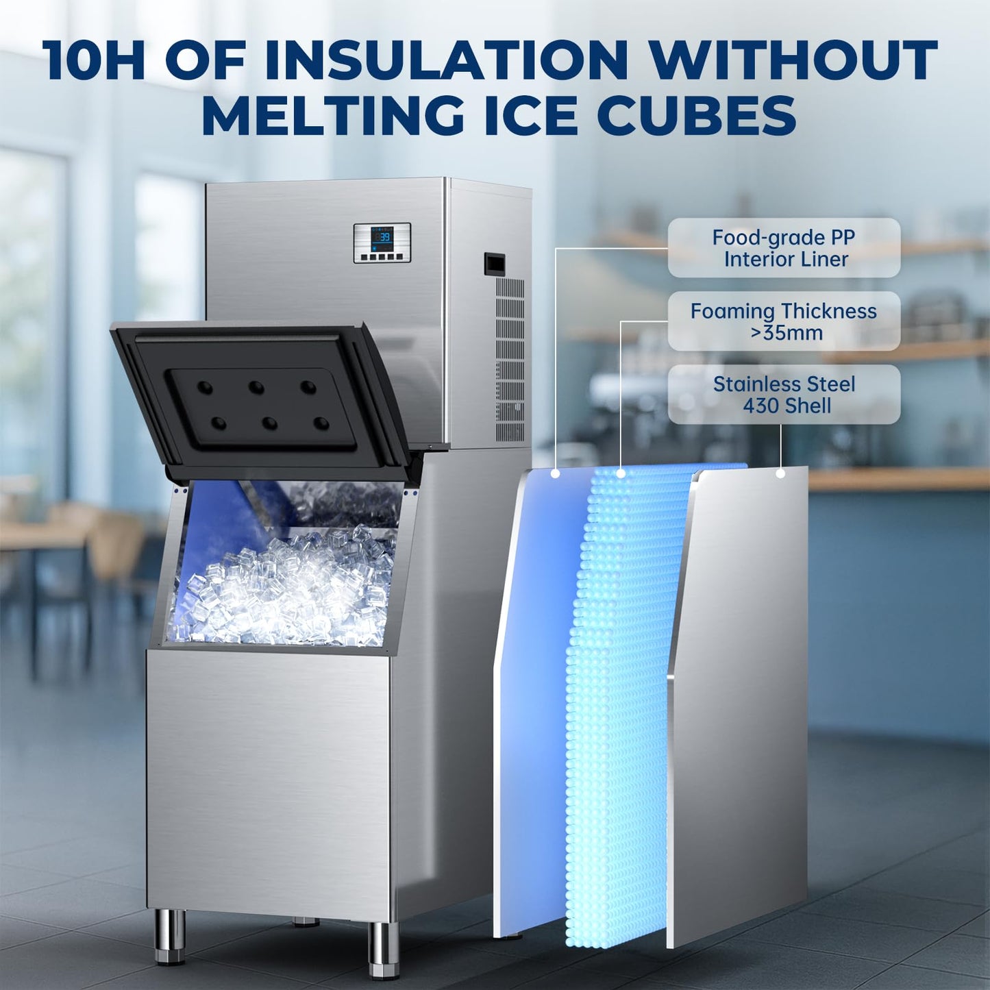 Commercial Ice Maker, 680 LBS/24h with 560 LBS Storage Bin, 210 Ice Cubes Ready in 5-15 min, Stainless Steel & Self Cleaning Industrial Ice Machine Perfect for Bar Restaurant Cafe