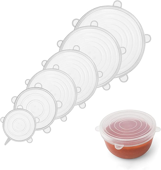 6pcs Silicone Stretch Lids – Reusable Food Covers for Bowls, Cups, Jars, and Containers – Durable, Expandable, Airtight Seal to Keep Food Fresh and Reduce Waste