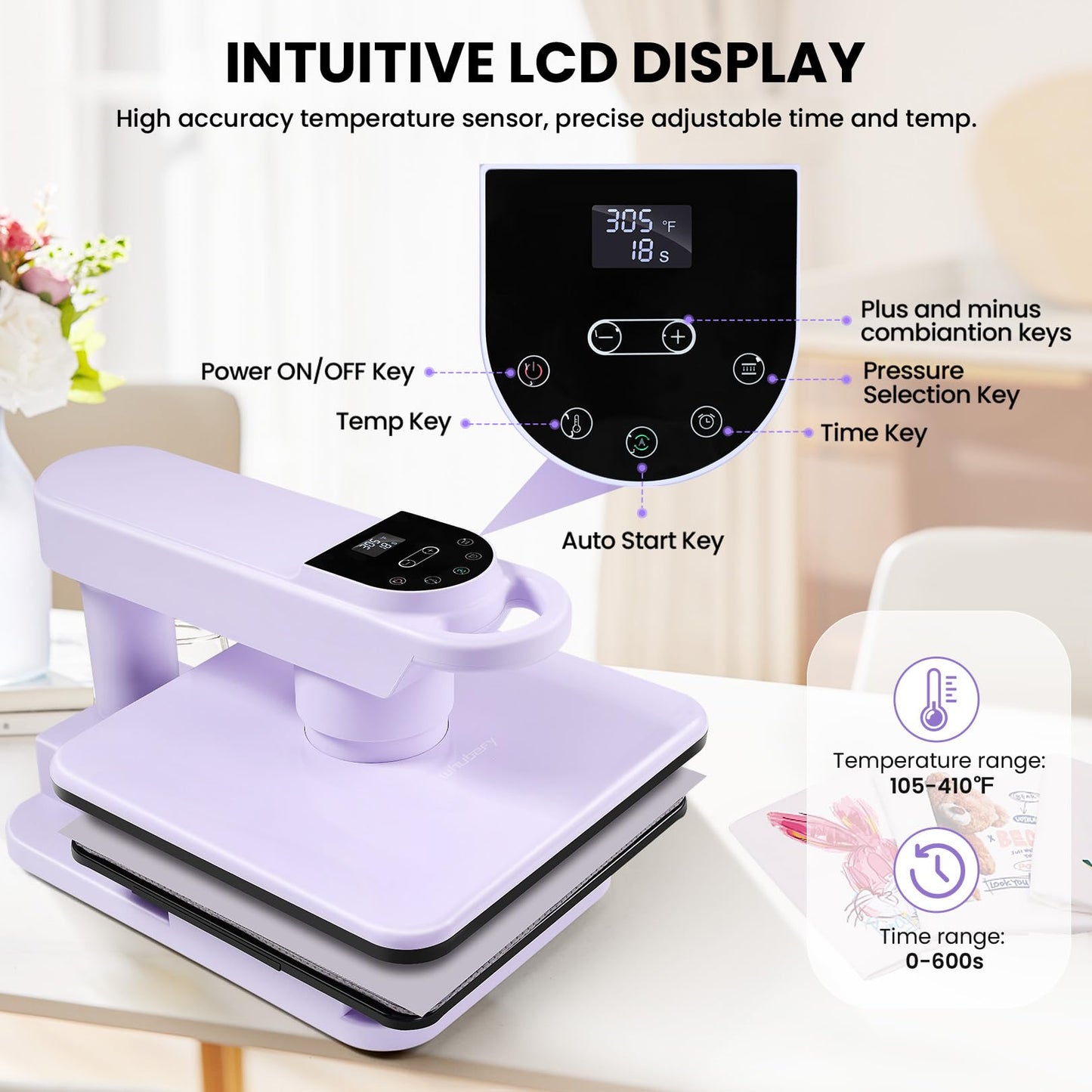Whubefy Swivel Auto Heat Press Machine 15x15, 360° Swing Away Smart T-Shirt Printing W/Auto Release & Auto-Off, Adjustable Pressure & Higher Heating Height for HTV, Sublimation, Heat Transfer Projects