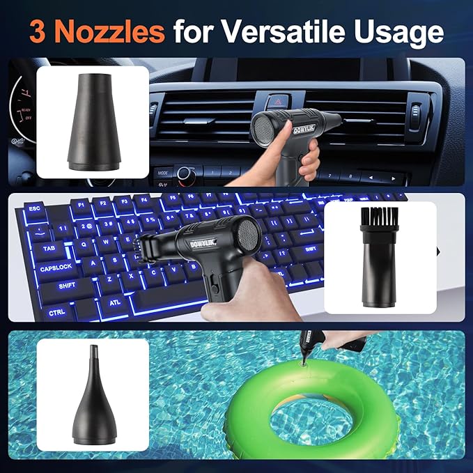 Compressed Air Duster, 220,000RPM Strong Compressed Air, Brushless Canned Air Duster for Computer with LED, 3 Speed Speed Mini Blower Air Blower for Car, Computer, Keyboard