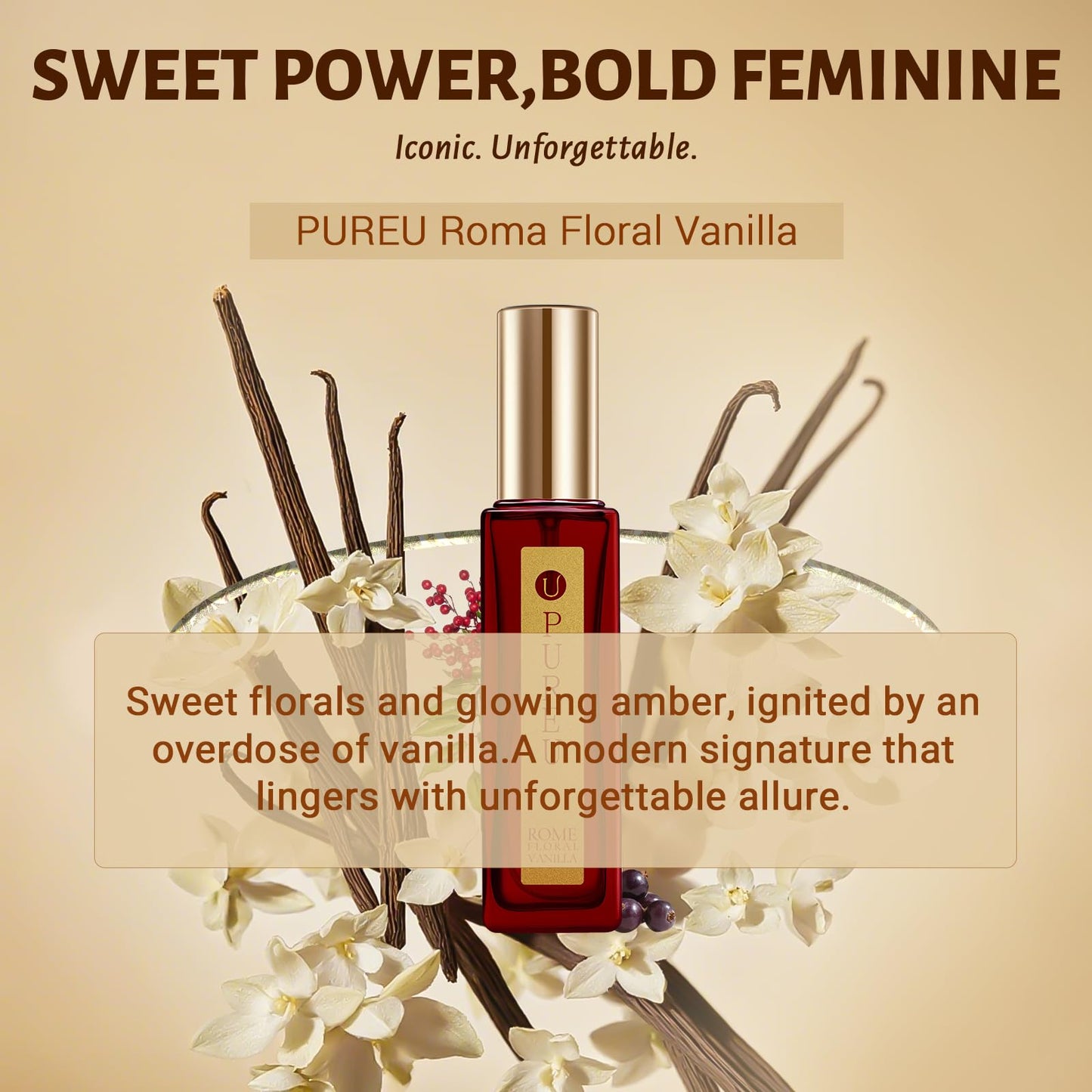 Vanilla Perfume for Women - Sweet Vanilla, Fruity, Cashmeran Wood, Jasmine Floral - Eau de Parfum Long Lasting Perfumes Travel Size Extrait de Parfum, 20ML/ 0.7 fl (Rome Perfume)