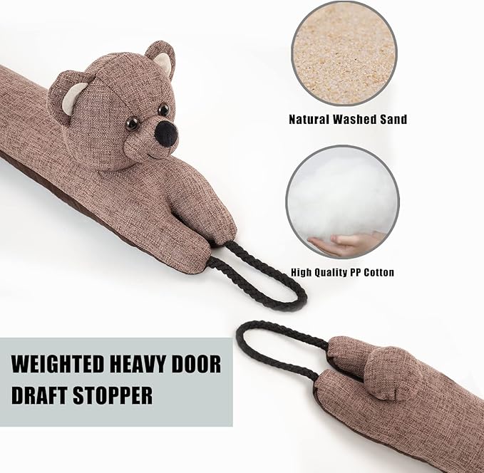 Marwood Under Door Draft Stopper Decorative Wind Stopper 48 inch for Door & Window, Weighted Animal Air Draft Stopper Snake Noise Blocker for Bottom of Door with Hanging Loops - Bear