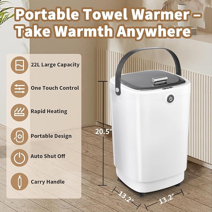 Towel Warmers for Bathroom Bucket，Luxury Large Spa Towel Hot Warmer Bucket Style-Hot Towels in 10 Minutes-Fits Up to Two 40"X70" Oversized Towels - Bathrobe, Towel, Blanket-Gray