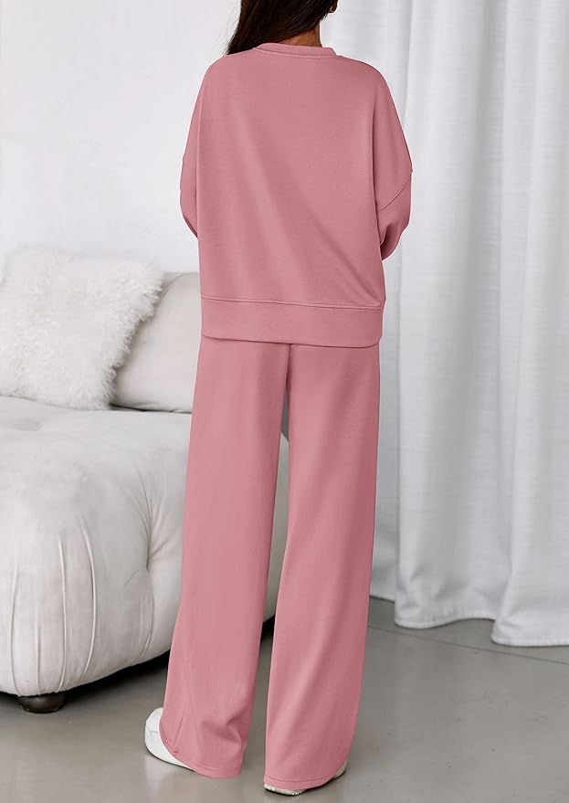 PRETTYGARDEN 2 Piece Sets For Women Fall Trendy Long Sleeve Sweatshirt Wide Leg Pants Loungewear Set Matching Sweatsuit
