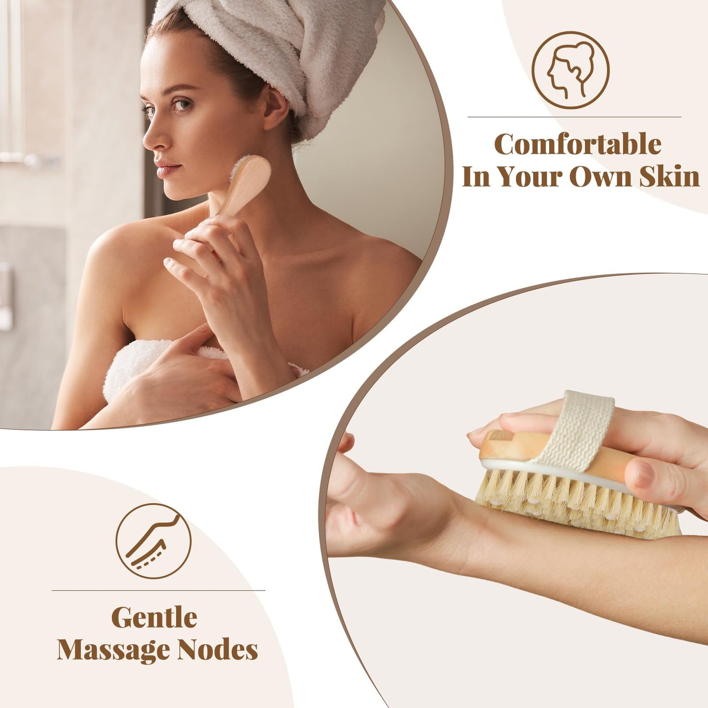 BONUMVITA Dry Brushing Body Brush Set- Wooden Long Handle Body Brush Set with Pumice Stone & Face Brush, Boar Bristle Body Bath