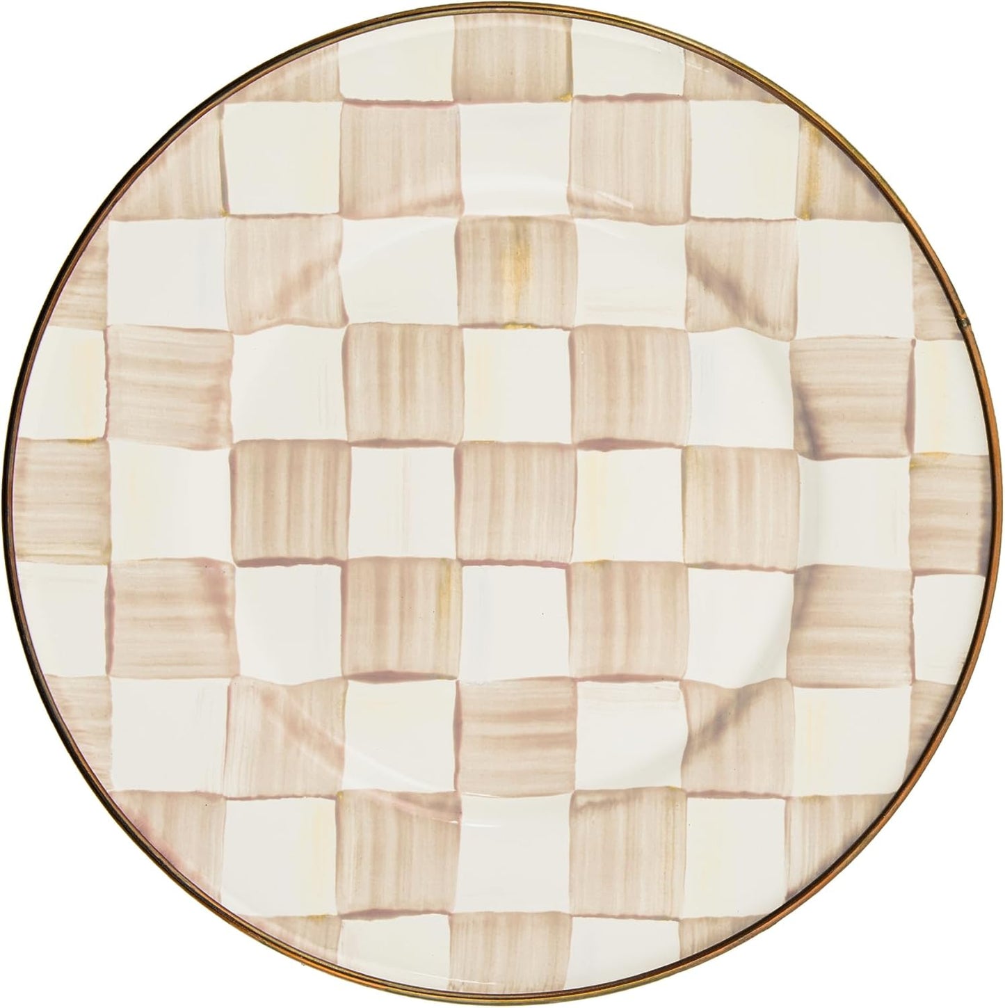 MACKENZIE-CHILDS Enamel Salad and Dessert Plate, Small Plate for a Dessert or Appetizer Dish, 8 Inches, Brown-and-White Mocha Check