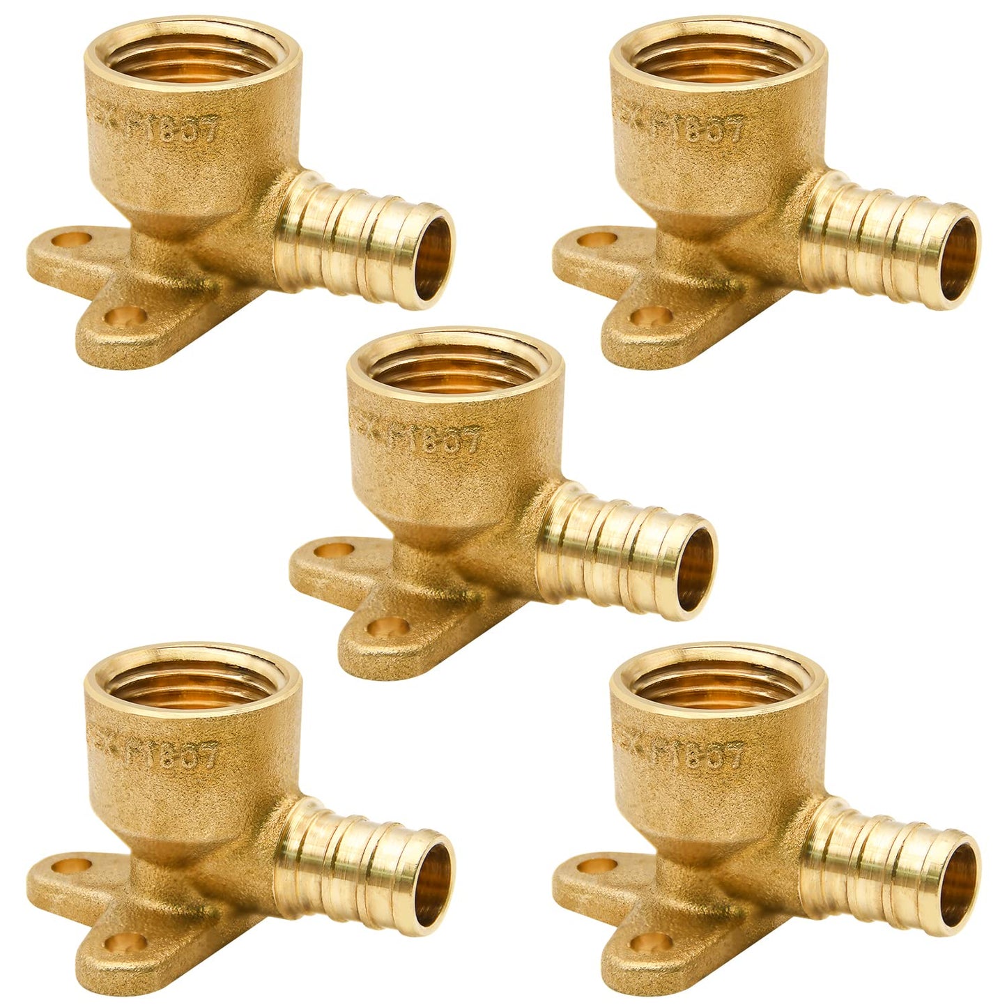5 Pack Drop Ear Elbow Fittings, PEX 1/2" x 1/2" NPT Female Threaded Adapter Crimp Fitting, Brass, Full Port for PEX pipes in plumbing jobs