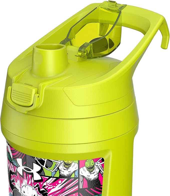 Under Armour 32 oz Insulated Water Bottles - Sports Water Jug with Fence Hook, Leak Resistant for Baseball, Football & More, 32 oz Insulated, High-Vis Comic