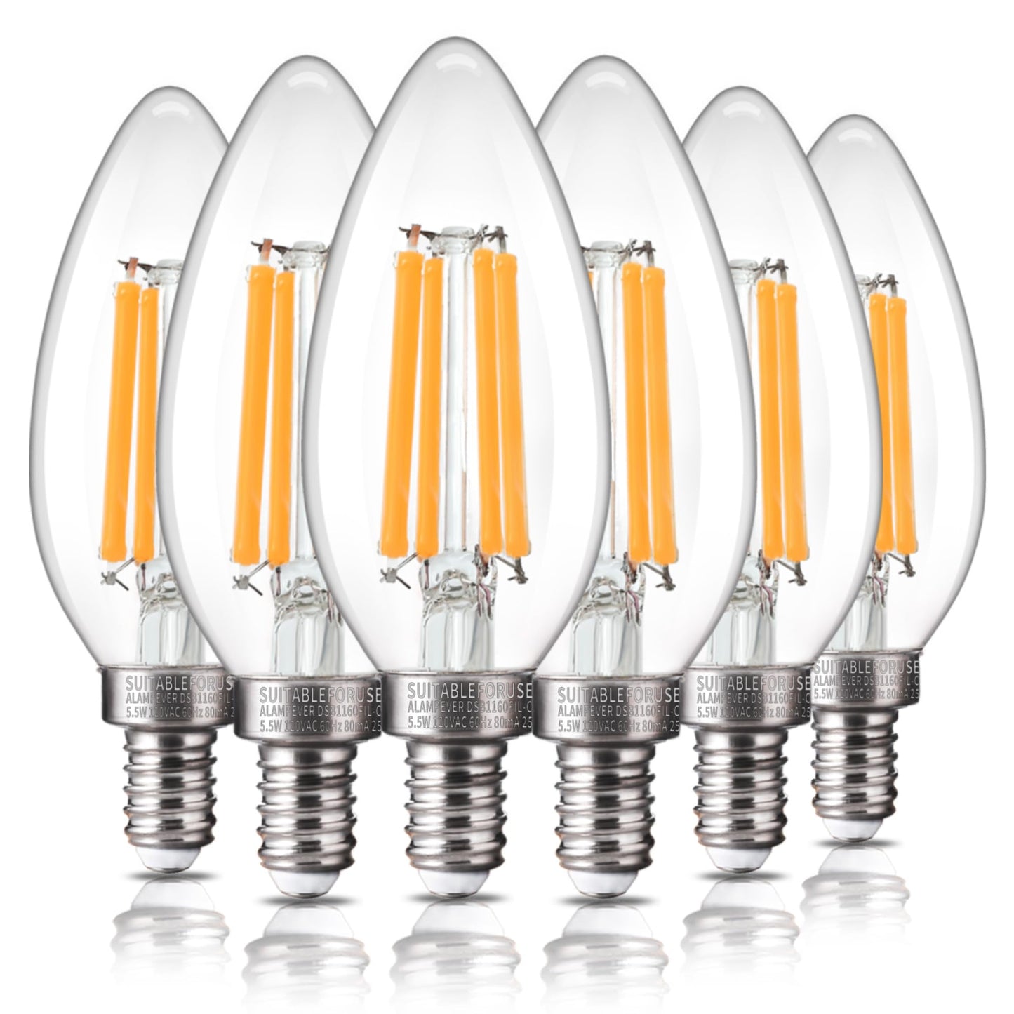 ALAMPEVER 6 Pack Chandelier Light Bulbs 100 Watt Equivalent, 800LM Bright Dimmable LED Light Bulb, E12 Base, 2700K Soft White, B11 Type, 5.5W, Ideal for Living Room, Bedroom, Dining Room