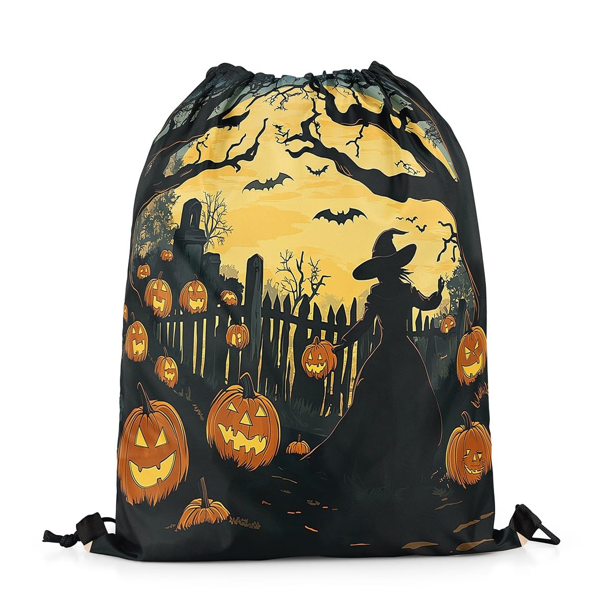 Halloween Style Drawstring Backpack Pumpkin Lantern Moon String Bag Shoulder Bags Gothic Style Drawstring Bags for Picnic Gym Sport Travel