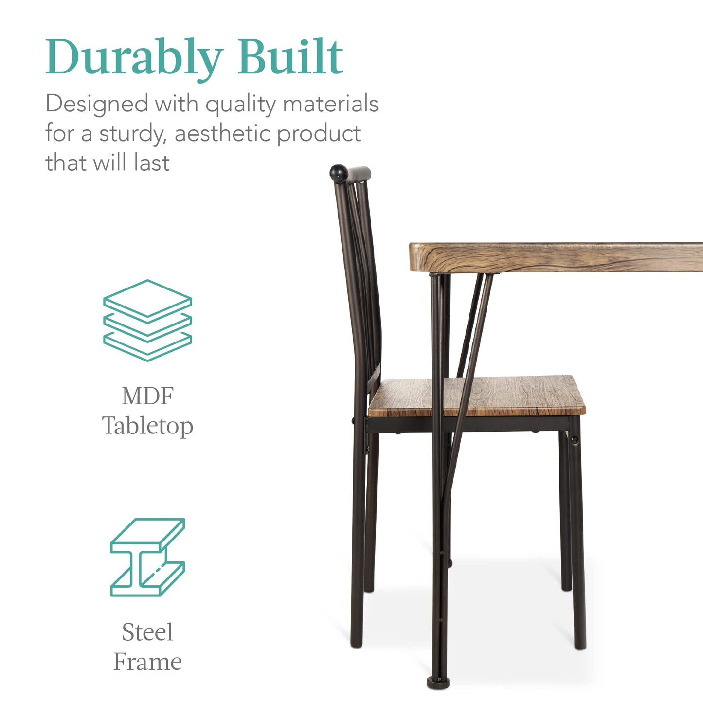 Best Choice Products 5-Piece Metal and Wood Indoor Modern Rectangular Dining Table Furniture Set for Kitchen, Dining Room, Dinette, Breakfast Nook w/ 4 Chairs - Drift Brown