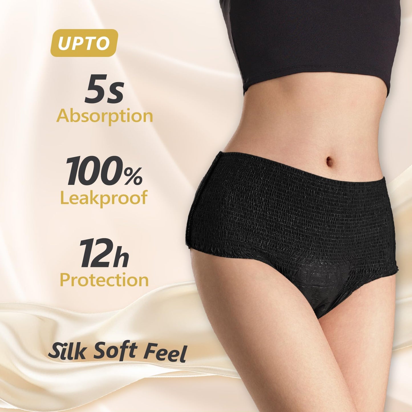 MOLLIS Disposable Period Underwear for Women, Postpartum Panties, Maternity Knickers Heavy Flow Leak Proof, Black,Small/Medium, 8 Count